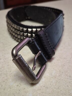 American Eagle Outfitters Black Studded Leather Belt with Metal Buckle 34 +/-